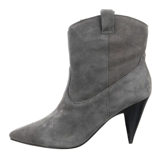 NIB! Sigerson Morrison 9.5 Suede Western Ankle Boots Shearling Cone Heels Gray - Picture 11 of 12